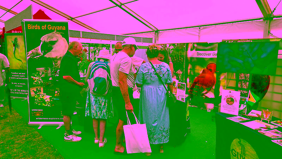 Visitors at the busy Guyana Tourism Authority stand at Global Birdfair 2026